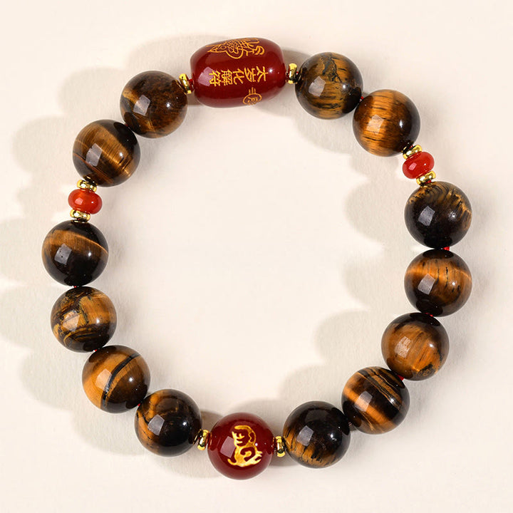 Bransoletka ochronna z 12 Buddha Stones z chińskiego znaku zodiaku, naturalnym tygrysim okiem i czerwonym agatem - 12 mm (obwód nadgarstka 17-18 cm) - Małpa - image 41