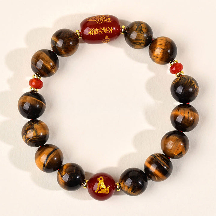 Bransoletka ochronna z 12 Buddha Stones z chińskiego znaku zodiaku, naturalnym tygrysim okiem i czerwonym agatem - 12 mm (obwód nadgarstka 17-18 cm) - Pies - image 43
