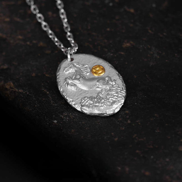 Buddha Stones 999 Srebro Sterling Rok Konia 925 Łańcuszek Naszyjnik Wisiorek Dobrobyt Srebro Sterling - image 2