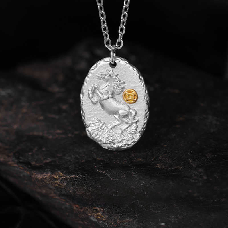 Buddha Stones 999 Srebro Sterling Rok Konia 925 Łańcuszek Naszyjnik Wisiorek Dobrobyt Srebro Sterling - image 1