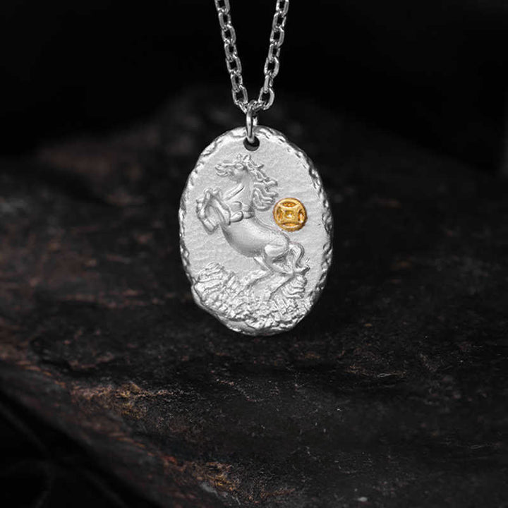 Buddha Stones 999 Srebro Sterling Rok Konia 925 Łańcuszek Naszyjnik Wisiorek Dobrobyt Srebro Sterling - image 1