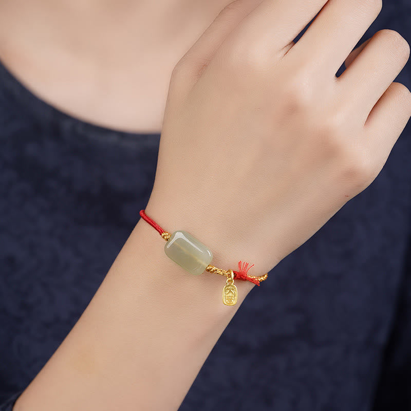 Bransoletka z Buddha Stones z jadeitu hetian ze srebra próby 925, symbol dobrobytu - image 1