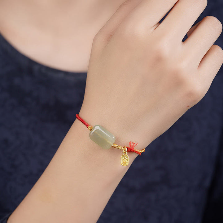 Bransoletka z Buddha Stones z jadeitu hetian ze srebra próby 925, symbol dobrobytu - image 1