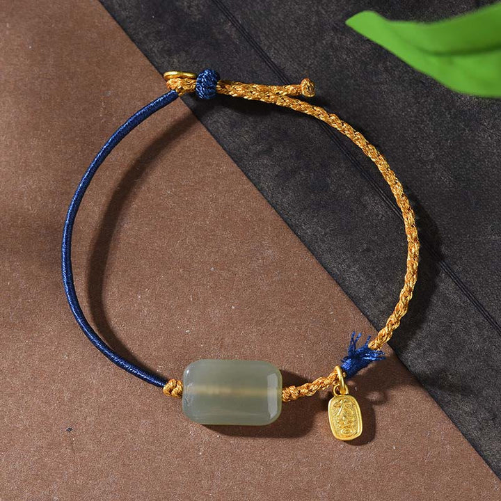 Bransoletka z Buddha Stones z jadeitu hetian ze srebra próby 925, symbol dobrobytu - Jadeit hetian i granatowy sznurek (obwód nadgarstka: 15-18 cm) - image 6