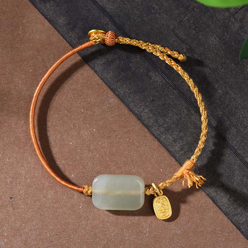 Bransoletka z Buddha Stones z jadeitu hetian ze srebra próby 925, symbol dobrobytu - Jadeit hetian i żółty sznurek (obwód nadgarstka: 15-18 cm) - image 5