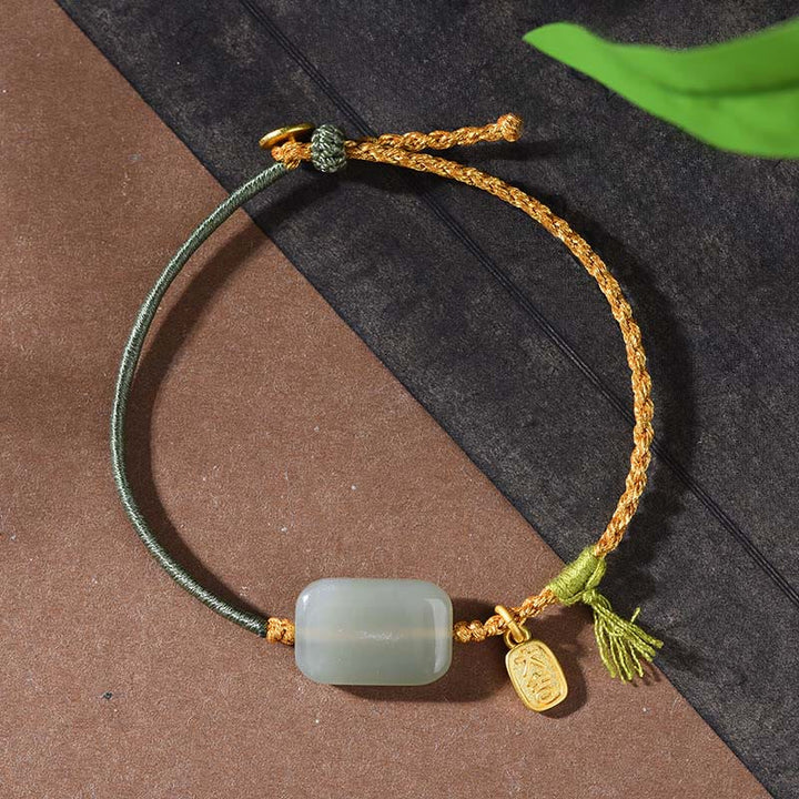 Bransoletka z Buddha Stones z jadeitu hetian ze srebra próby 925, symbol dobrobytu - Jadeit hetian i ciemnozielony sznurek (obwód nadgarstka: 15-18 cm) - image 8