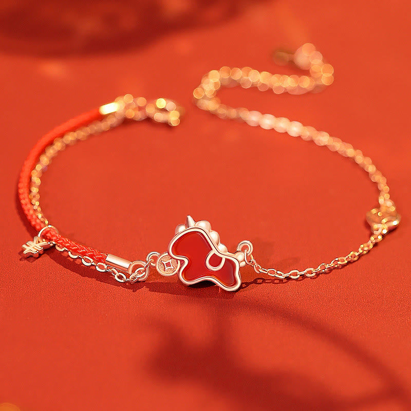 Kolczyki ochronne z asymetrycznymi Buddha Stones ze srebra próby 925 i czerwonym agatem z Roku Konia - Bransoletka z koniem - image 9