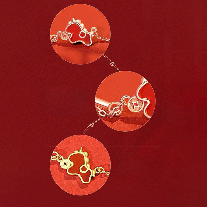 Bransoletka z Buddha Stones ze srebra próby 925, Rok Konia, czerwony sznurek, moneta z czerwonego agatu, przynosząca szczęście - image 9