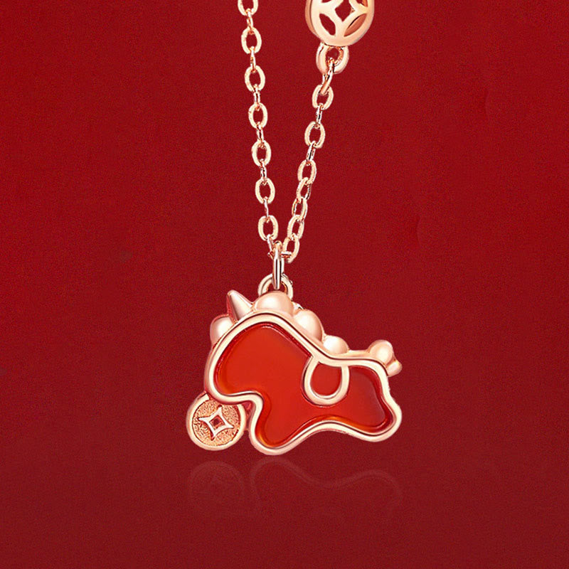 Naszyjnik z zawieszką z czerwonego agatu z Buddha Stones ze srebra próby 925 i monetą Rok Konia - image 1