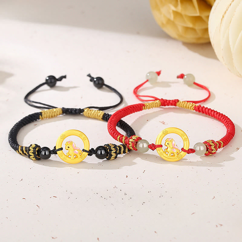 Bransoletka dla pary z zapięciem Peace Buckle Balance String z Buddha Stones ze srebra próby 925 i roku konia - image 0