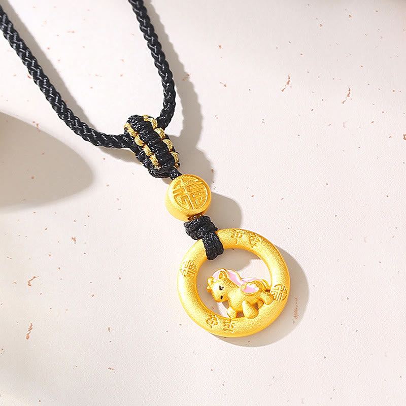 Bransoletka dla pary z zapięciem Peace Buckle Balance String z Buddha Stones ze srebra próby 925 i roku konia - Naszyjnik z czarnym sznurkiem w kształcie konia - image 14