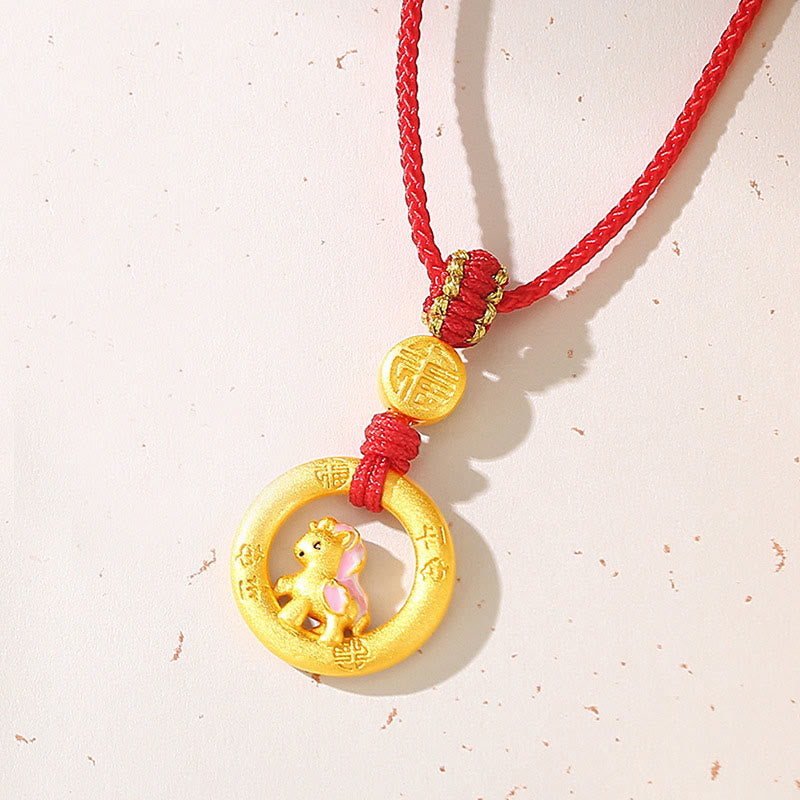 Bransoletka dla pary z zapięciem Peace Buckle Balance String z Buddha Stones ze srebra próby 925 i roku konia - Naszyjnik z koniem w kolorze czerwonym - image 16