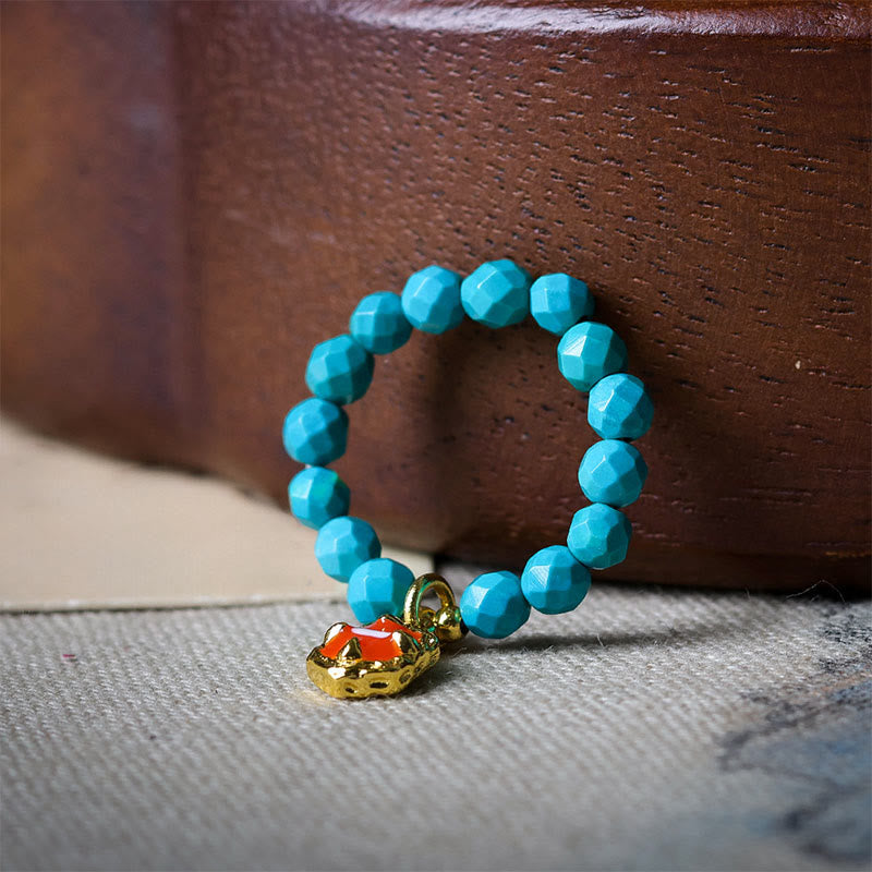 Buddha Stones 4 mm Ultracienki turkusowy fasetowany wzór koralików Wytrzymały elastyczny pierścień - image 2