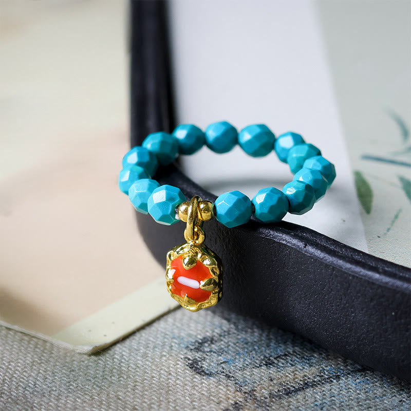 Buddha Stones 4 mm Ultracienki turkusowy fasetowany wzór koralików Wytrzymały elastyczny pierścień - image 1