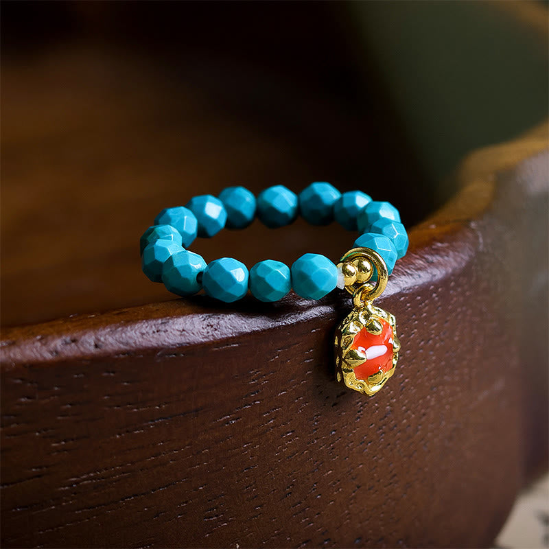 Buddha Stones 4 mm Ultracienki turkusowy fasetowany wzór koralików Wytrzymały elastyczny pierścień - Turkusowy (gumka) - image 0