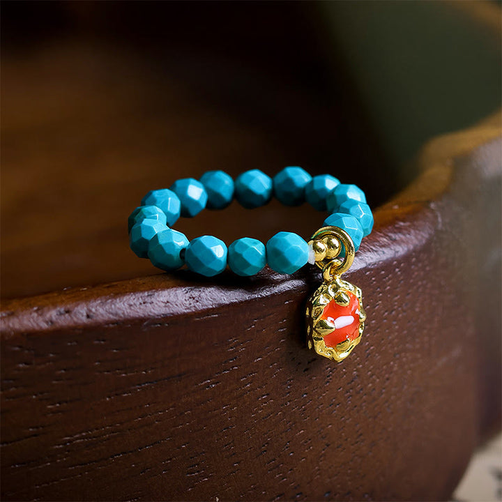 Buddha Stones 4 mm Ultracienki turkusowy fasetowany wzór koralików Wytrzymały elastyczny pierścień - Turkusowy (gumka) - image 0