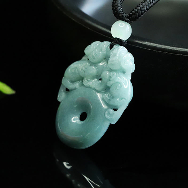 Naszyjnik z podwójnym jadeitem PiXiu z Buddha Stones , klamrą pokoju i bogactwem, zapewniający szczęście - image 3