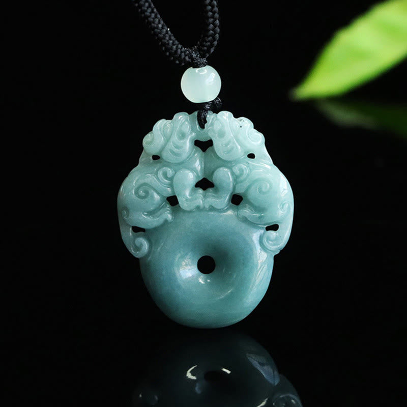 Naszyjnik z podwójnym jadeitem PiXiu z Buddha Stones , klamrą pokoju i bogactwem, zapewniający szczęście - PiXiu (Bogactwo ♥Szczęście) - image 0