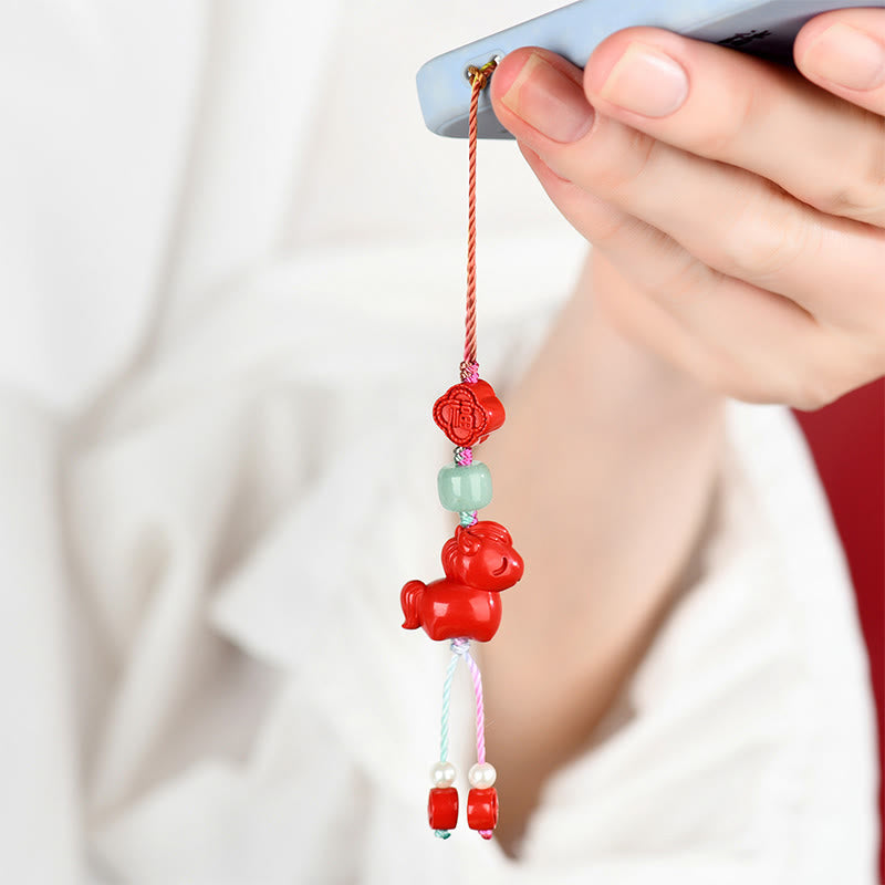 Buddha Stones Rok Konia Naturalny Cynober Fu Charakter Błogosławieństwo Dekoracja Wisząca Telefon - image 4