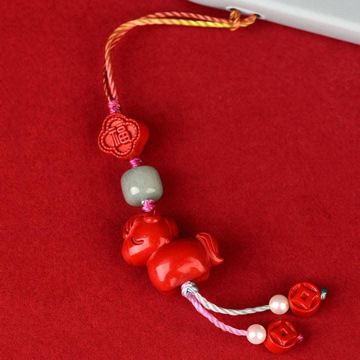 Buddha Stones Rok Konia Naturalny Cynober Fu Charakter Błogosławieństwo Dekoracja Wisząca Telefon - image 2