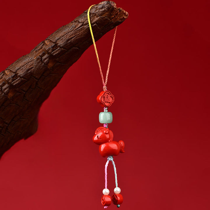 Buddha Stones Rok Konia Naturalny Cynober Fu Charakter Błogosławieństwo Dekoracja Wisząca Telefon - image 3