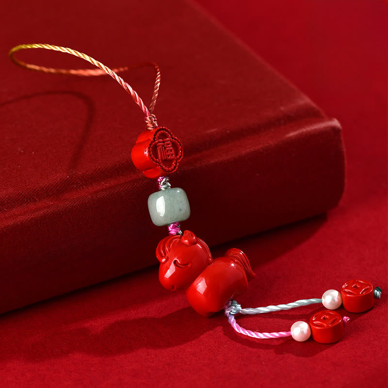 Buddha Stones Rok Konia Naturalny Cynober Fu Charakter Błogosławieństwo Dekoracja Wisząca Telefon - image 1