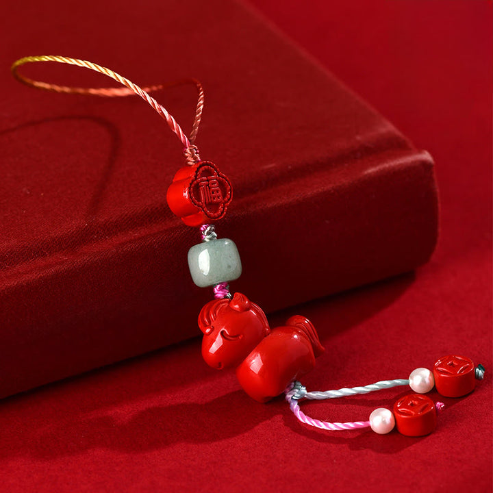 Buddha Stones Rok Konia Naturalny Cynober Fu Charakter Błogosławieństwo Dekoracja Wisząca Telefon - image 1