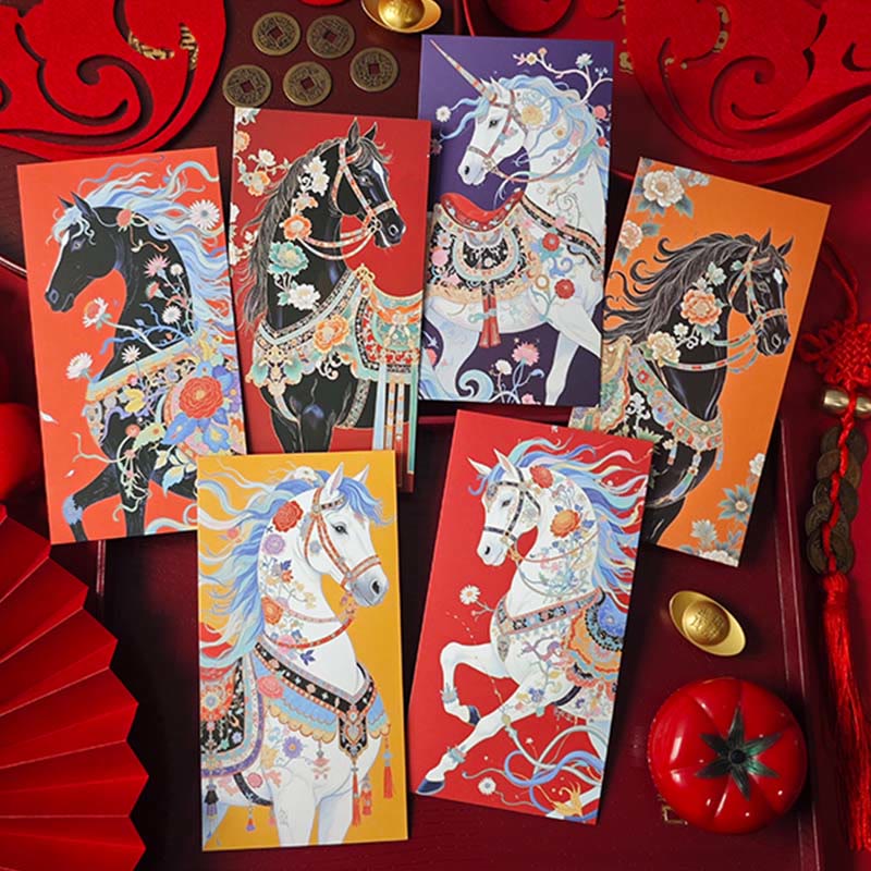 Buddha Stones 6 szt. Kolorowa chińska czerwona koperta Rok Konia 2026 Nowy Rok - image 15