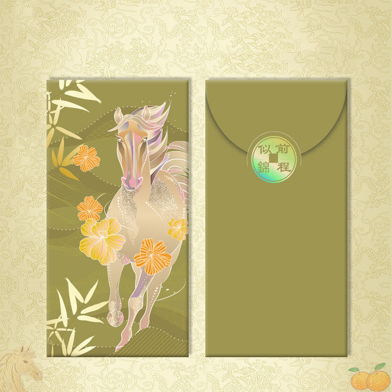 Buddha Stones 6 szt. Wielokolorowa chińska czerwona koperta na Rok Konia 2026 Nowy Rok - 6 szt. Jasna i udana przyszłość - image 16