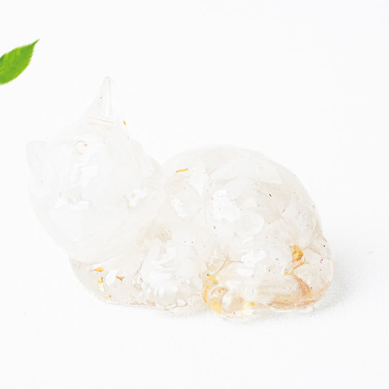 Kryształowe Buddha Stones z żywicy epoksydowej, mały kot, pozytywna dekoracja  - Biały turkus (32*43*53mm) - image 3