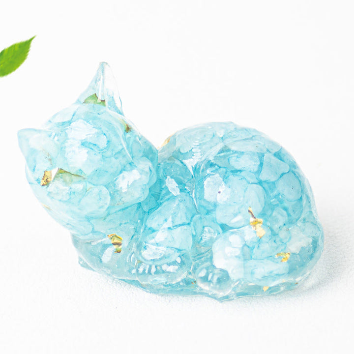 Kryształowe Buddha Stones z żywicy epoksydowej, mały kot, pozytywna dekoracja  - Akwamaryn (32*43*53mm) - image 9