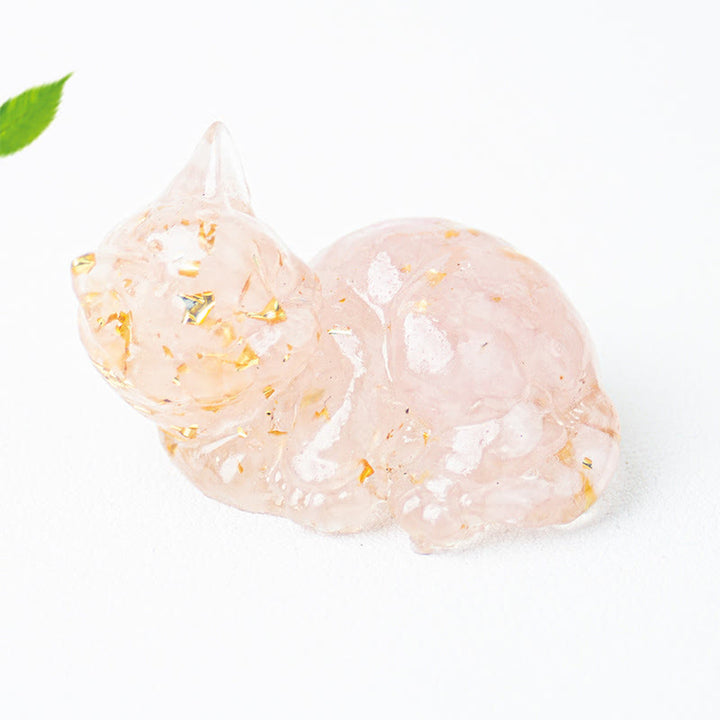 Kryształowe Buddha Stones z żywicy epoksydowej, mały kot, pozytywna dekoracja  - Różowy kryształ (32*43*53mm) - image 7