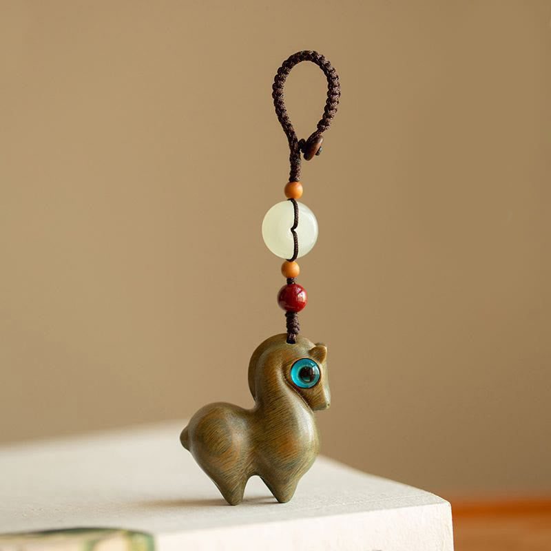 Buddha Stones Rok Konia Mały liść Czerwony sandałowiec Zielony sandałowiec Hebanowy uspokajający brelok - Zielone drzewo sandałowe - Lina guzikowa - image 8