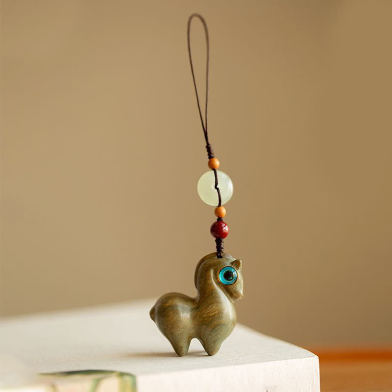 Buddha Stones Rok Konia Mały liść Czerwony sandałowiec Zielony sandałowiec Hebanowy uspokajający brelok - Zielone drzewo sandałowe - Zwykła lina - image 11