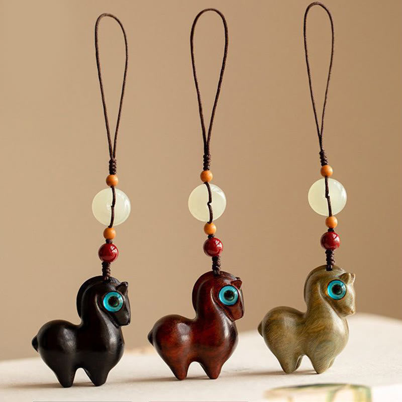 Buddha Stones Rok Konia Mały liść Czerwony sandałowiec Zielony sandałowiec Hebanowy uspokajający brelok - image 12