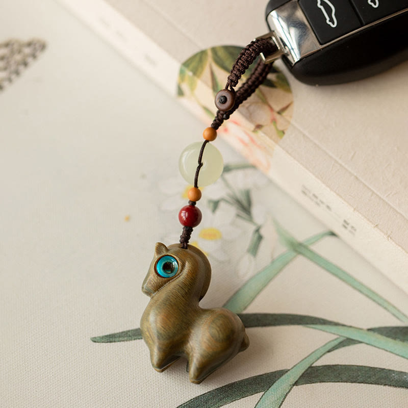 Buddha Stones Rok Konia Mały liść Czerwony sandałowiec Zielony sandałowiec Hebanowy uspokajający brelok - image 9