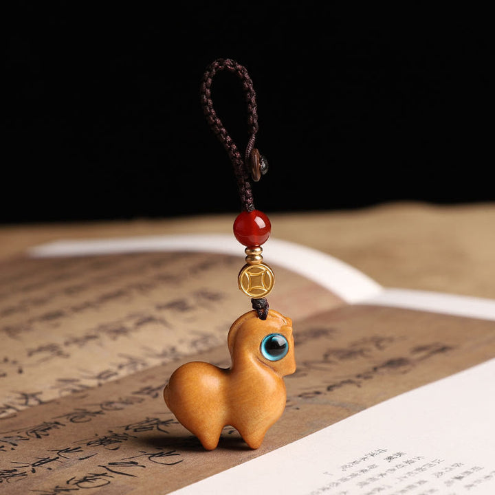 Buddha Stones Rok Konia Mały liść Czerwony sandałowiec Spokojny brelok do telefonu Dekoracja do zawieszenia - Sandałowy - Brelok do kluczy - image 5