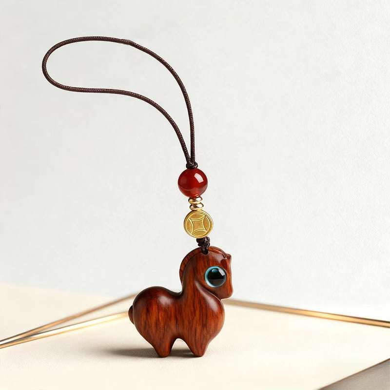 Buddha Stones Rok Konia Mały liść Czerwony sandałowiec Spokojny brelok do telefonu Dekoracja do zawieszenia - image 2