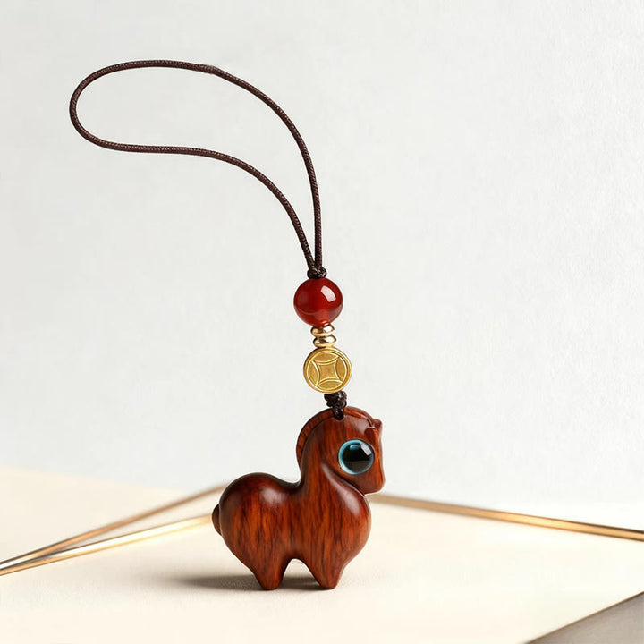 Buddha Stones Rok Konia Mały liść Czerwony sandałowiec Spokojny brelok do telefonu Dekoracja do zawieszenia - image 2