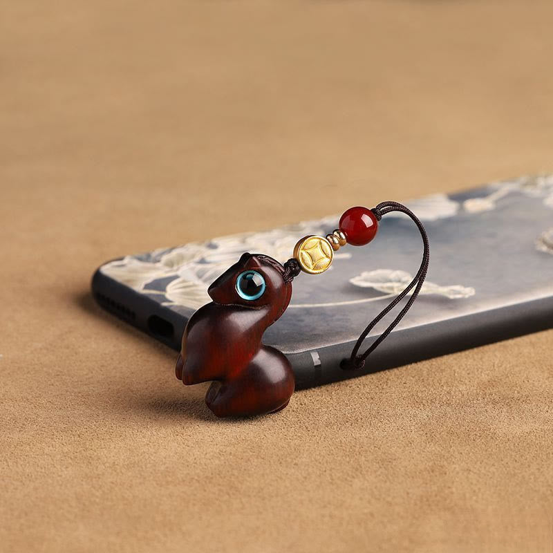 Buddha Stones Rok Konia Mały liść Czerwony sandałowiec Spokojny brelok do telefonu Dekoracja do zawieszenia - image 3