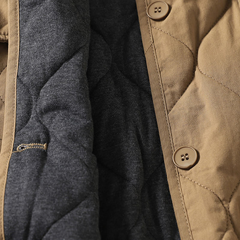 Płaszcz damski z bawełny z okrągłymi guzikami i dekoltem w serek, z długim rękawem i kieszeniami, z Buddha Stones - image 3