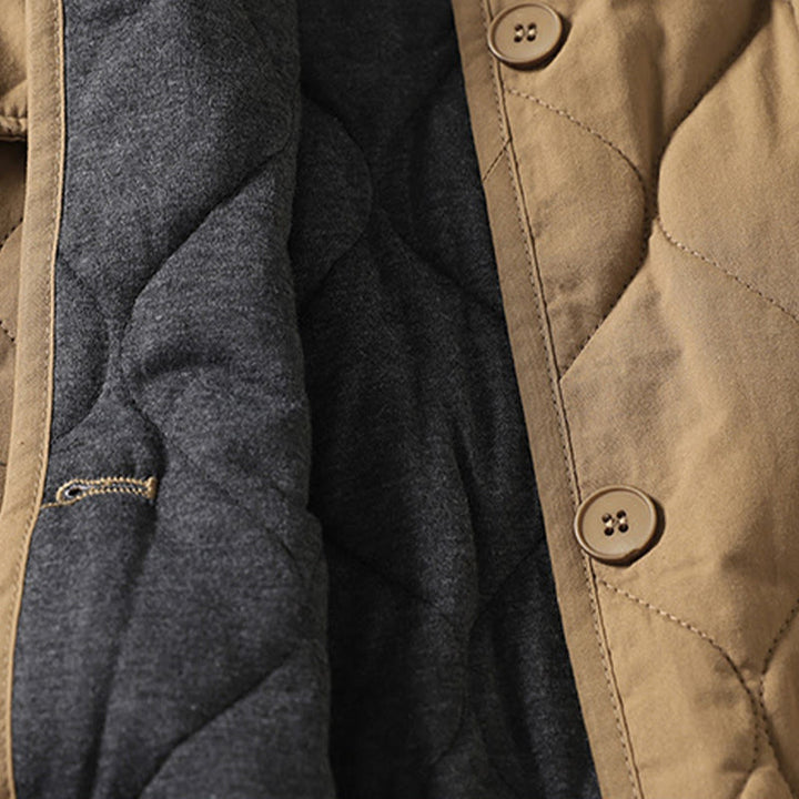 Płaszcz damski z bawełny z okrągłymi guzikami i dekoltem w serek, z długim rękawem i kieszeniami, z Buddha Stones - image 3