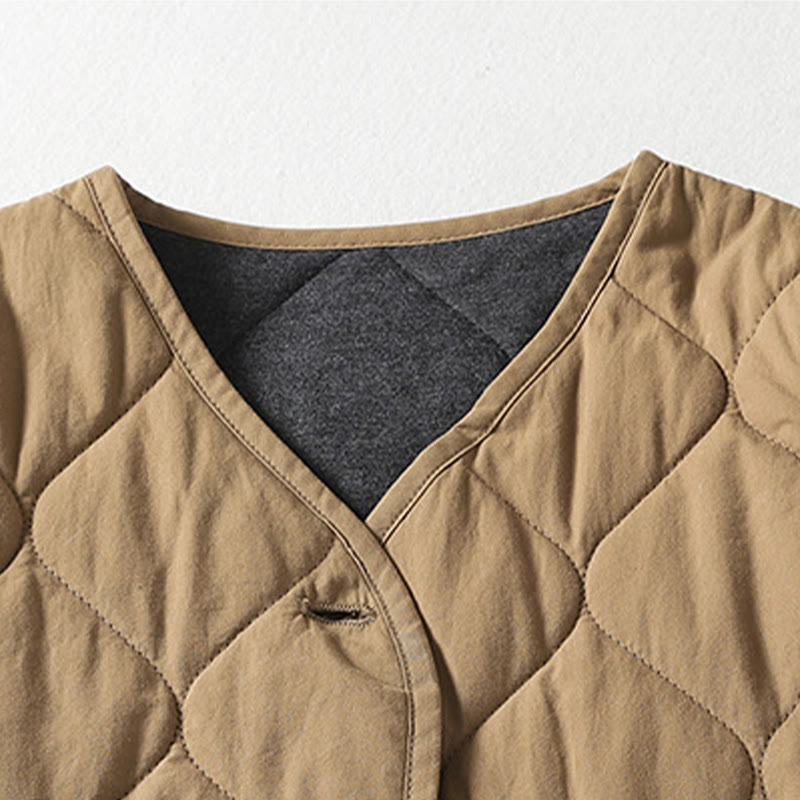 Płaszcz damski z bawełny z okrągłymi guzikami i dekoltem w serek, z długim rękawem i kieszeniami, z Buddha Stones - image 2