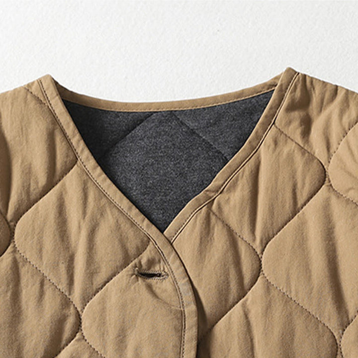 Płaszcz damski z bawełny z okrągłymi guzikami i dekoltem w serek, z długim rękawem i kieszeniami, z Buddha Stones - image 2