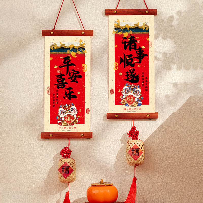 Buddha Stones Rok Konia Chiński Nowy Rok Święto Wiosny Szczęście Wisząca dekoracja - Pokój i radość Fu Charm Style 15*60 cm - image 3
