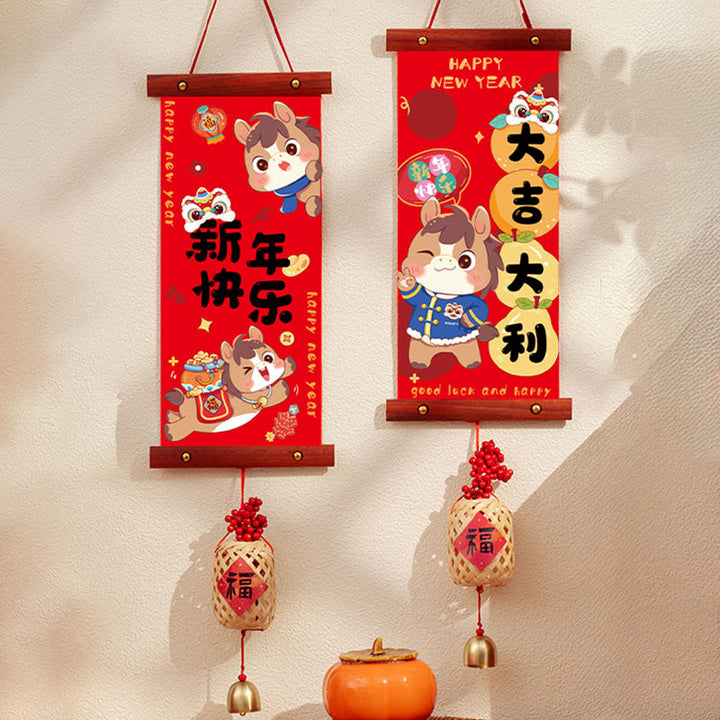Buddha Stones Rok Konia Chiński Nowy Rok Święto Wiosny Szczęście Wisząca dekoracja - Szczęśliwego Nowego Roku Fu Charm Style 15*60 cm - image 11
