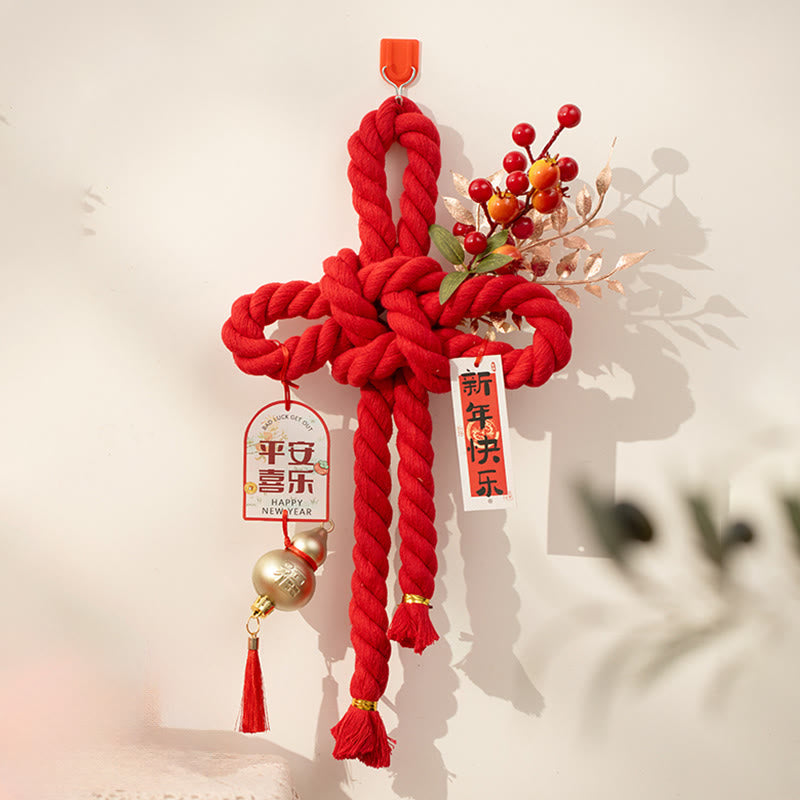 Buddha Stones Rok Konia Tańczący Lew Fu Znak Chiński Węzeł Dekoracja Fortuny - Tykwa średni rozmiar 20*40 cm - image 6