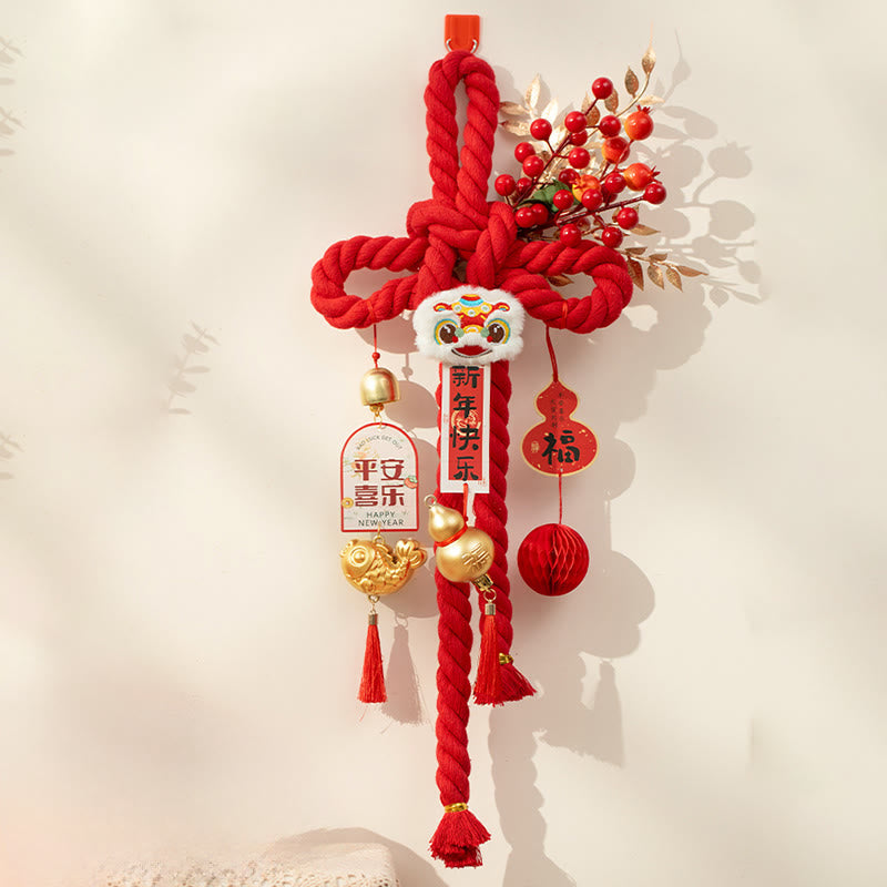 Buddha Stones Rok Konia Tańczący Lew Fu Znak Chiński Węzeł Dekoracja Fortuny - Tańcząca tykwa lwa, duży rozmiar 23*55 cm - image 16