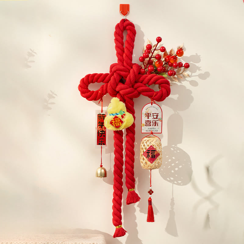 Buddha Stones Rok Konia Tańczący Lew Fu Znak Chiński Węzeł Dekoracja Fortuny - Dzwonek tykwa duży rozmiar 23*55 cm - image 13