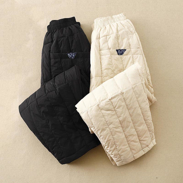 Damskie zimowe spodnie termiczne z bawełny z kieszeniami i patchworkiem Buddha Stones - image 13